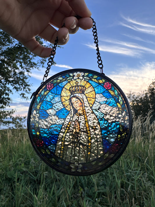 Atrapasol de vidrio Nuestra Señora de Fátima Decoración Católica