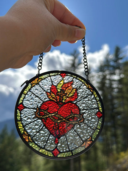 Sagrado Corazón de Jesús Atrapasol de Vidrio | Decoración Católica para el Hogar