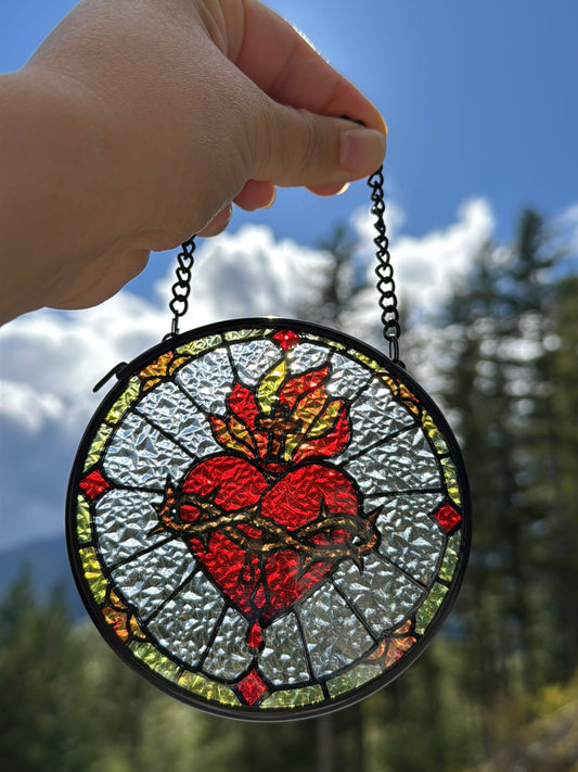 Sagrado Corazón de Jesús Atrapasol de Vidrio | Decoración Católica para el Hogar
