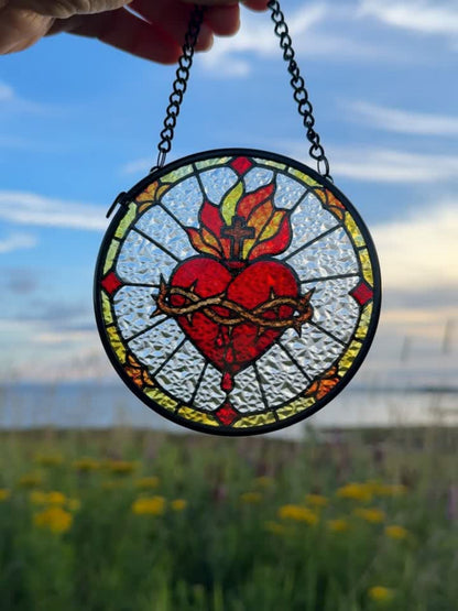 Sagrado Corazón de Jesús Atrapasol de Vidrio | Decoración Católica para el Hogar