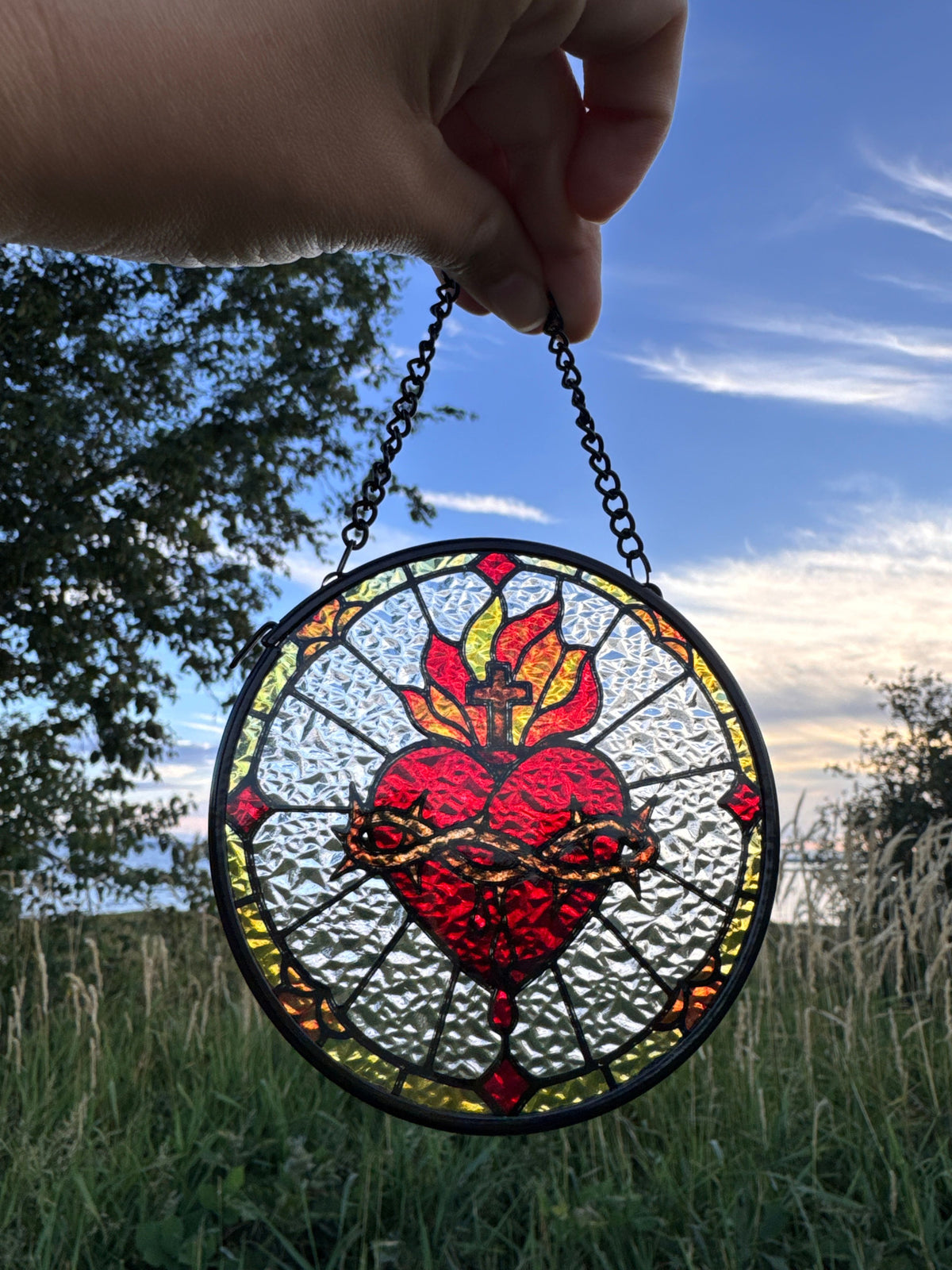 Sagrado Corazón de Jesús Atrapasol de Vidrio | Decoración Católica para el Hogar